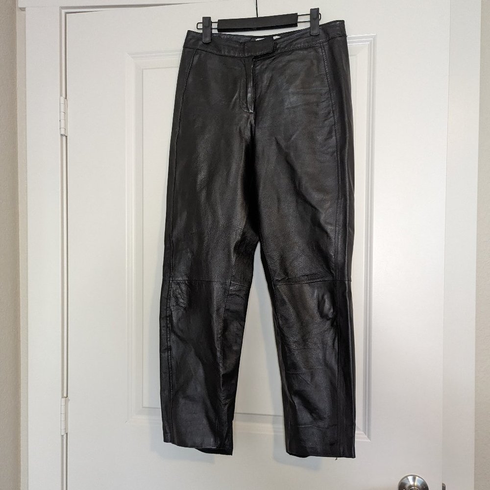 Bagatelle Vintage Black Leather Pants Relaxed Fit, High Waist | 6P